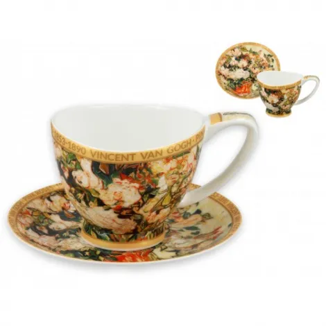 Filiżanka Big Vanessa Carmani 350ml ze spodkiem - V. van Gogh, Wazon z różami - 2